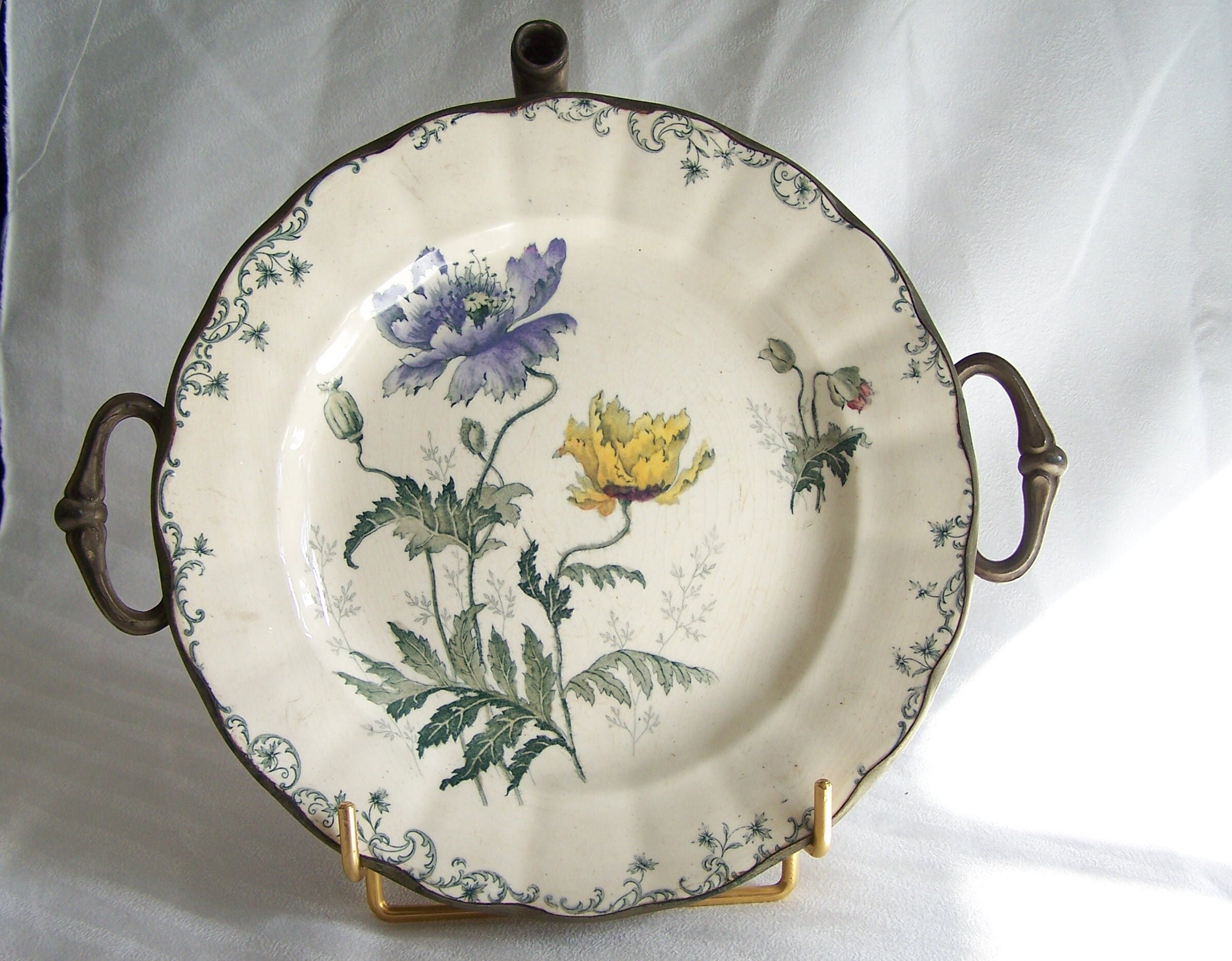 Assiette Chauffante Assiette à Bouillie Anglaise en Faïence Décor de Pavots Réchaud Eau Chaude Dans 