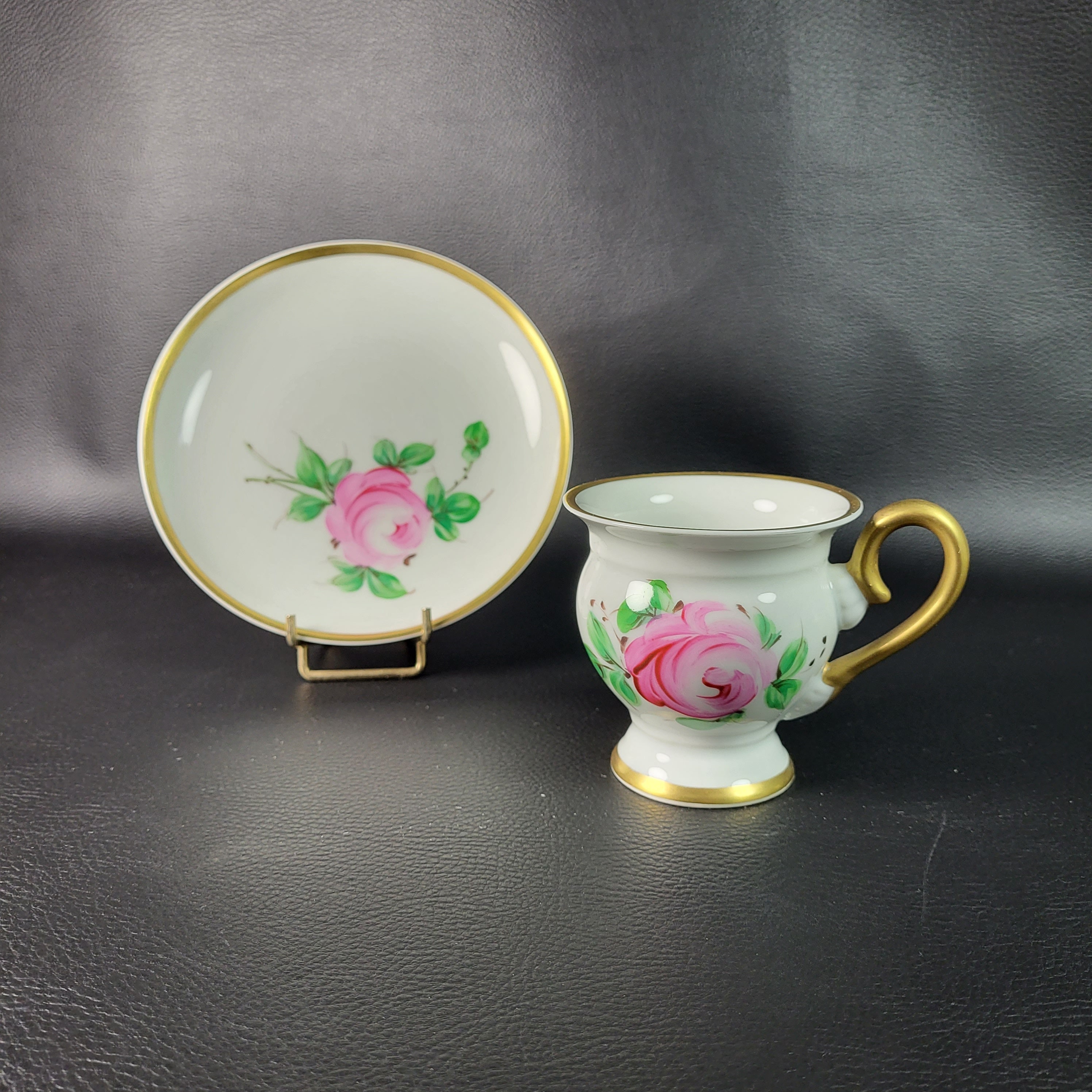 Limoges Coffee or Tea Cup and Saucer Hand Painted Pink Rose Pattern ...