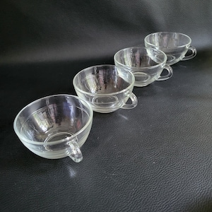 4 Kaffeetassen aus Glas von Duralex, transparentes Glas, Durchmesser 9,4 cm, Vintage, hergestellt in Frankreich
