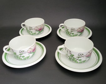 Ikea Midsommar 4 tea cups  flowered porcelain vintage signed Marguerite Walfridson  Made in Portugal