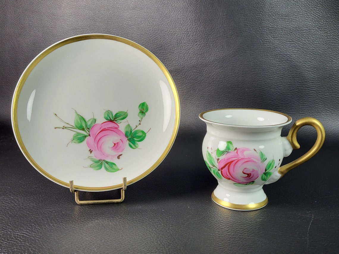 Limoges Coffee or Tea Cup and Saucer Hand Painted Pink Rose Pattern ...
