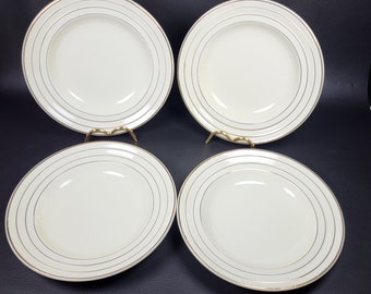 Onnaing 4 deep plates Onnaing's earthenware degrees plates gilded edges  white and gold plate vintage  Made in France