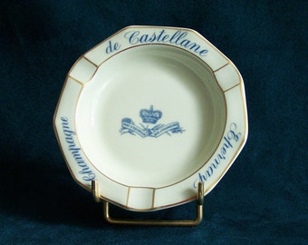 Bernardaud Champagne de Castellane Limoges ashtray advertising item Limoges porcelain  white blue gold vintage  Made in France