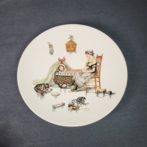 Rare Sarreguemines plate the nurse from les enfants Richard  Sarreguemines earthenware vintage 1892 Made in France