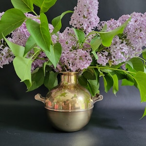 Brass vase or pot with 2 handles MCM ball vase vintage
