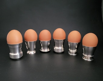 Set of 6 silver plated egg cups mismatched egg cups  with hallmarks French silversmith vintage  Made in France