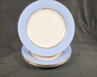 Cafés Gilbert 4 blue plates  blue edge and golden frieze honeycomb-shaped earthenware Gilbert coffees vintage  Made in France