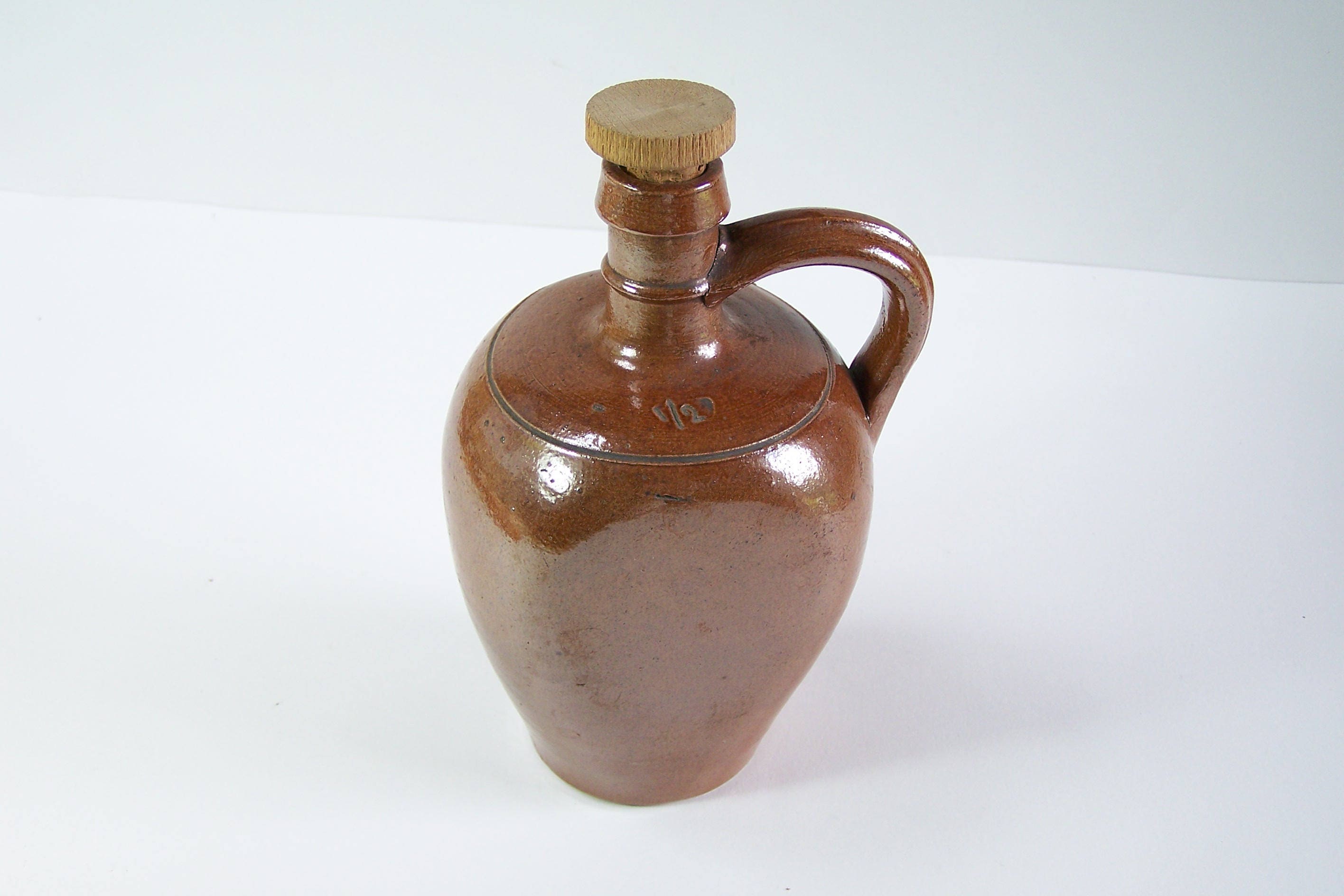 Sandstone small carafe with cork handcrafted jug wine pitcher brown glazed carafe stoneware pitcher vintage