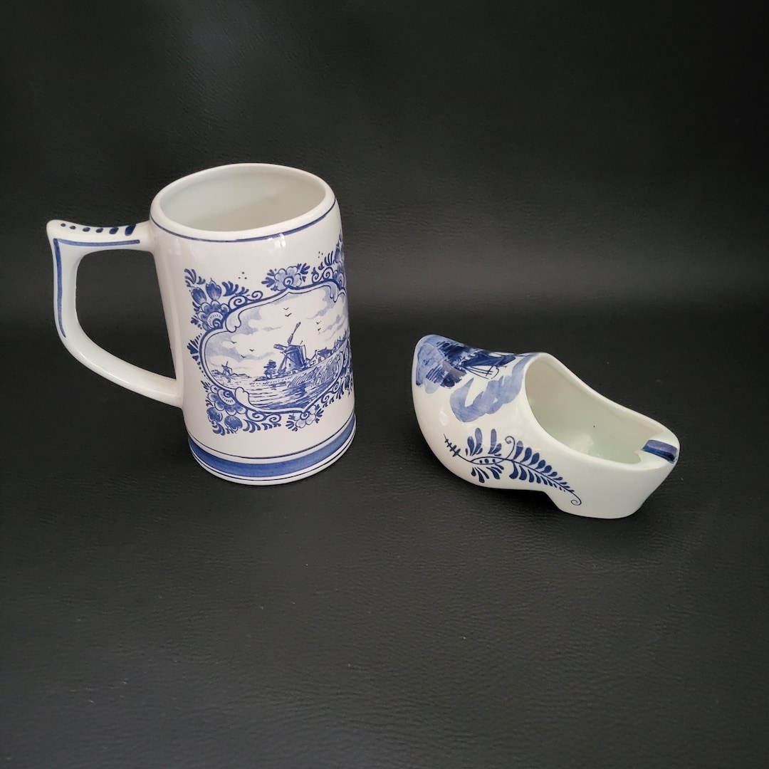 Blue Delft Ceramic Tankard Beer Mug and Ashtray Clog-shaped Vintage ...