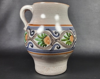 ハンドメイド陶器ピッチャー：ハンドル付き陶器製水差し、30オンス