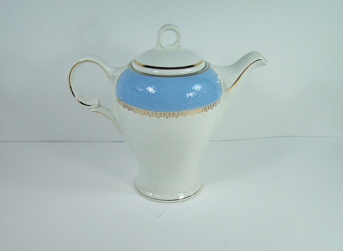 Cafetière Bleue Cafés Gilbert Marli Bleu Frise et Liseré Or Relief Nid d'abeille Cafés Vintage Made 