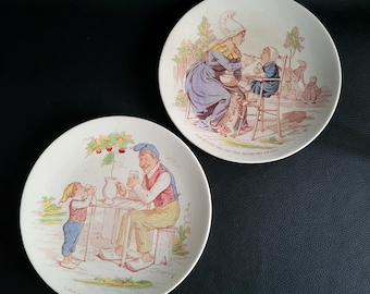 Sarreguemines 2 plates "les buveurs" (the drinkers) vintage plates 1875/1900 Made in France