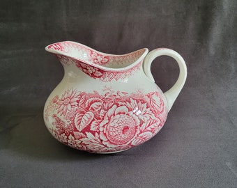 Hamage Nord French jug Jardinière pattern white and red 1930  vintage  Made in France