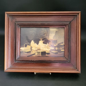 Cat playing by Henriette Ronner-Knip Small picture copying of a work  wooden frame vintage