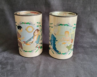 Pair of tin boxes for coffee Ricoré  19's decor tin box for storage or decoration vintage  box 1960 Made in France