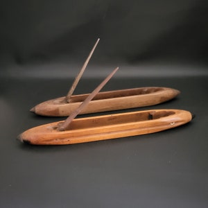 Pair of loom shuttles wooden shuttles weaving loom tool wooden shuttle tool for the weaver at his loom  vintage  Made in France