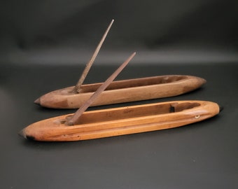 Pair of loom shuttles wooden shuttles weaving loom tool wooden shuttle tool for the weaver at his loom  vintage  Made in France