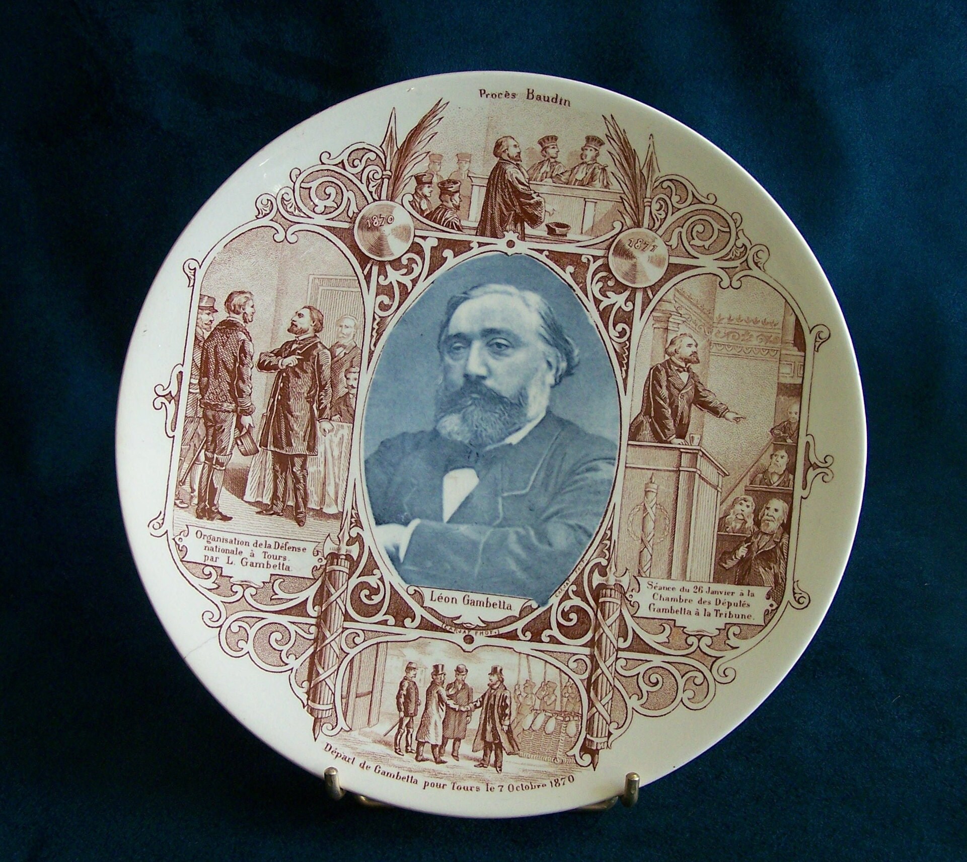 Assiette Plate Léon Gambetta U&c Sarreguemines Série Les Hommes Célèbres Vignettes La Vie Du Préside