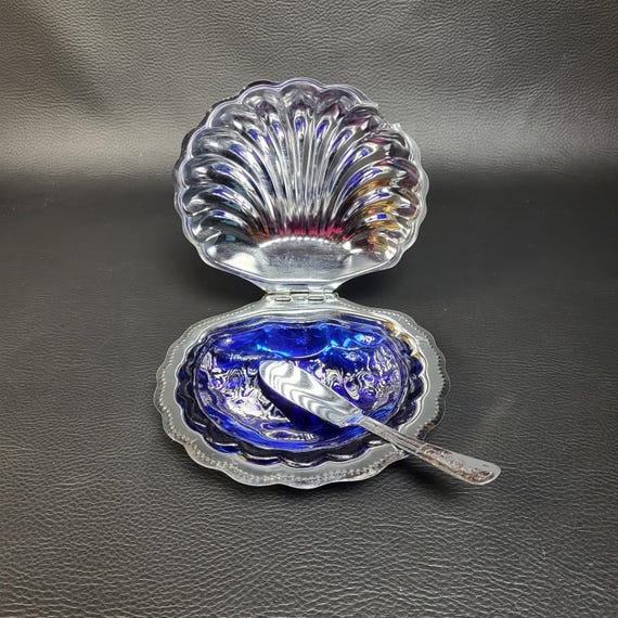 【フランス】シェル バターディッシュ ヴィンテージ ガラスプレート付き メタル フランス】シェル バターディッシュ ヴィンテージ ガラスプレート付き