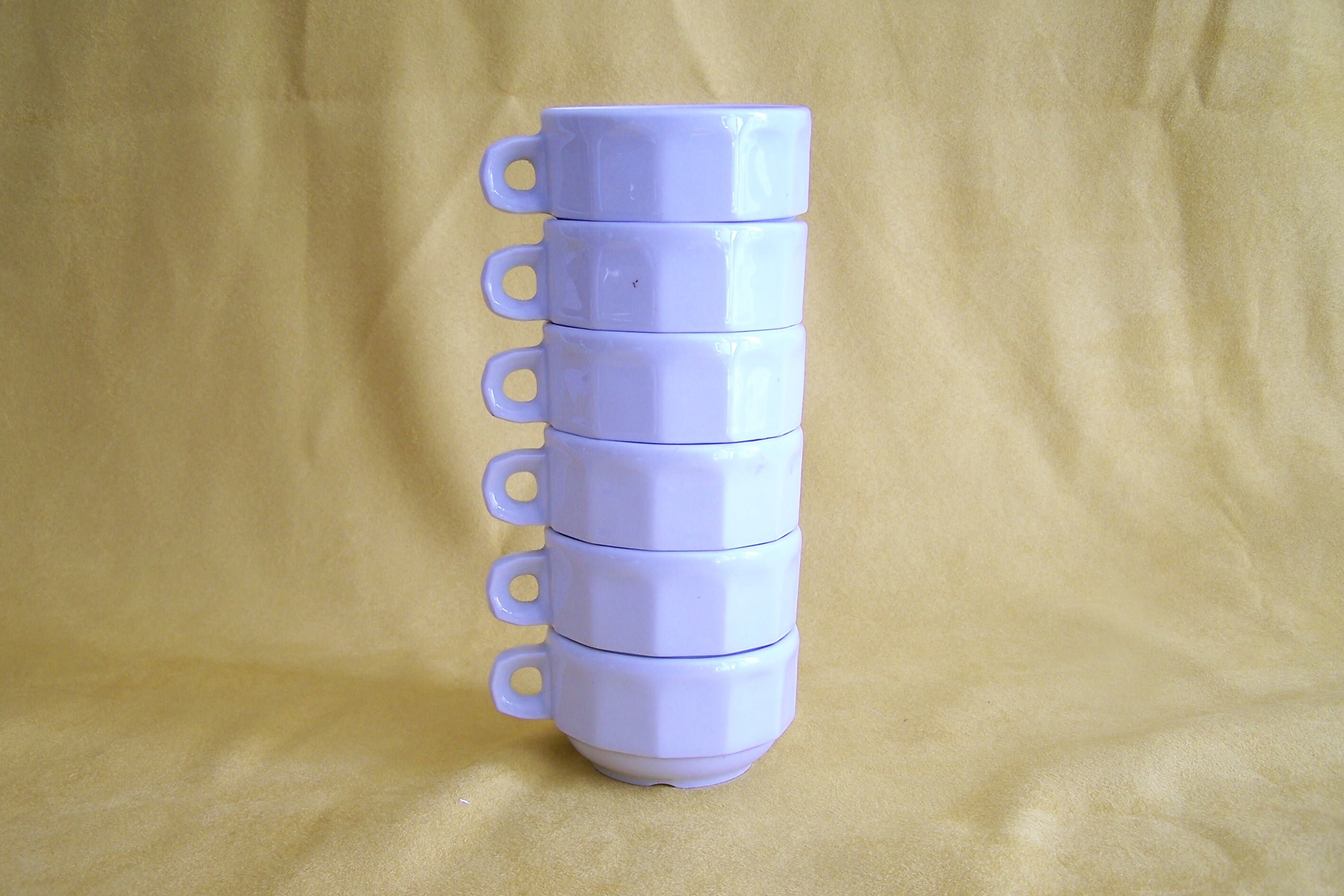 6 Tasses à Café Blanches Tasses Pans Porcelaine Épaisse Tasse de Bistrot Pillivuyt Vintage Made in F