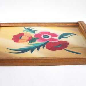 Art Deco wooden tray painting of flowers signed Janette oak tray vintage 1930 Made in France image 9