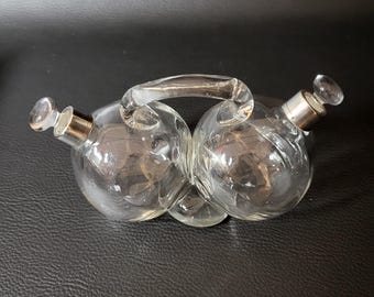 French cruet set Oil and vinegar cruets 19's silversmith hallmark engraved crystal silver plated Cailar Bayard Made in France