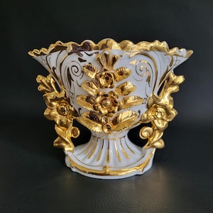 Wedding vase bride vase gilded leaves and flowers porcelain vase church altar vase vintage  Made in France