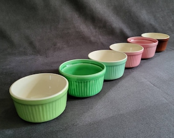 6 Digoin ramekins for Franco-Russe desserts colored ceramic ramekins pink green brown vintage  Made in France