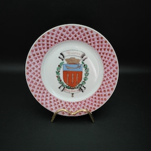 French Coat of arms plate hand-painted decorative plate coat of arms of the city of Bourg Saint Endeol plate to hang  vintage Made in France