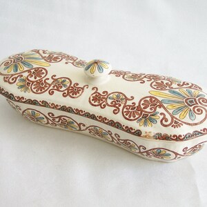 Longwy  brush holder with lid for every kind of brush earthenware box for toothbrush nailbrush  19's Turc pattern Made in France
