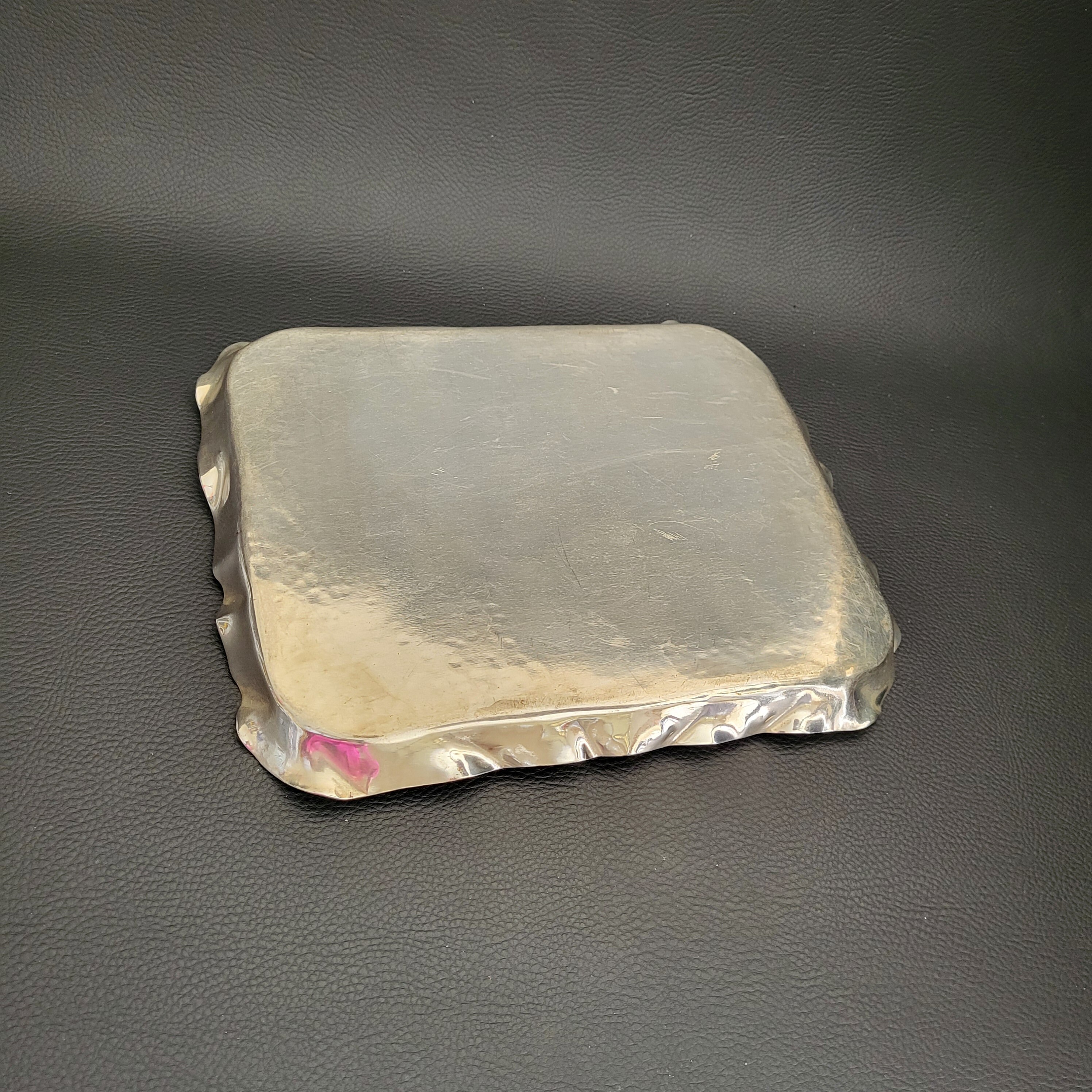 Plateau Métal Martelé Argenté – 25 Cm, Neuf, Fait Main, Pour Boissons
