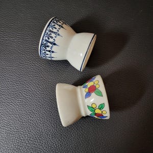 MCM Pair of egg cups diabolo shaped geometrical shapes and blue frieze vintage 1950 Made in France
