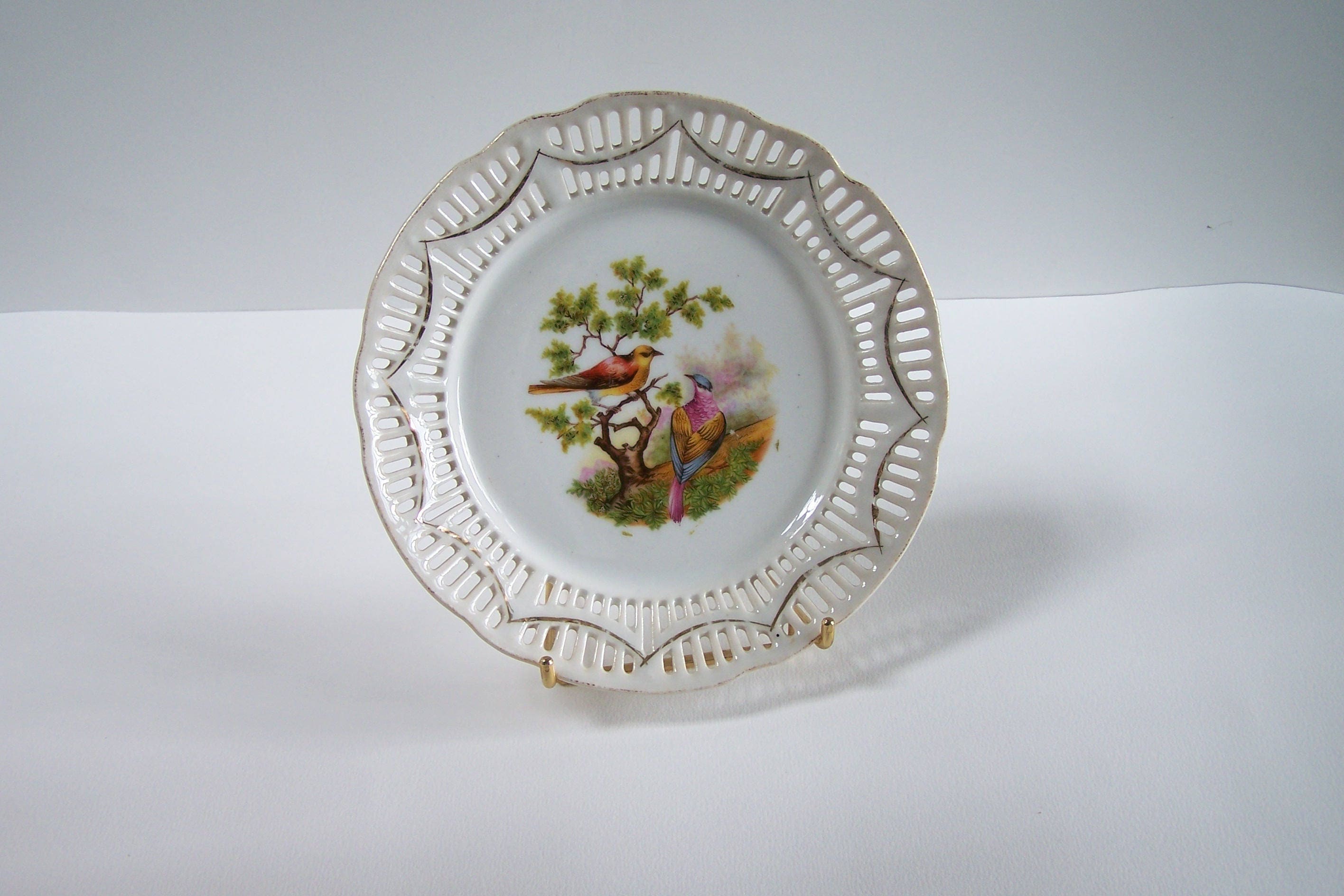 Assiette en Porcelaine Ajourée Assiette à Dessert ou de Décoration Motif Oiseau Vintage
