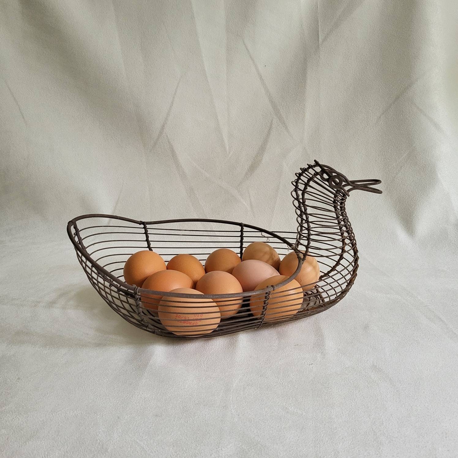 Panier à œufs Vintage En Métal Noir - Avec Poignée, 12x18x6.5 Cm, Pour Rangement Cuisine Comptoir Ou Table