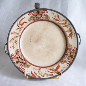 James Dixon and sons Sheffield Victorian plate warmer  pewterware orange brown Asian decor hot water plate hot water warming dish England