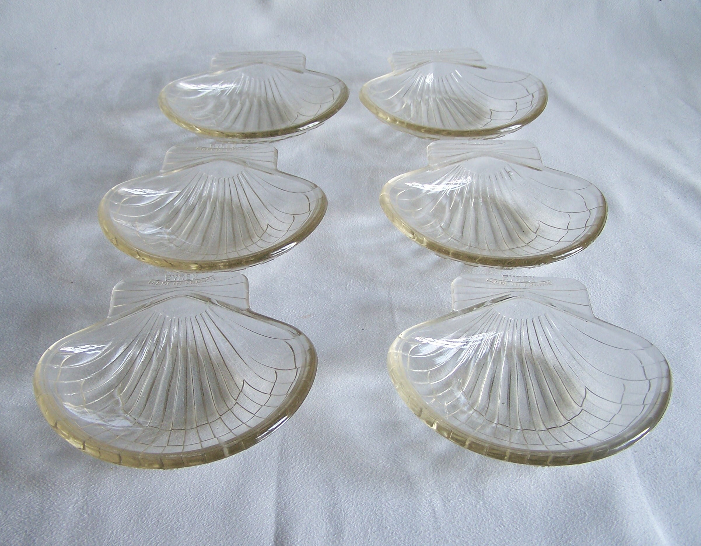 6 Coquilles Saint Jacques Pyrex en Verre Transparent Vintage Made in France 1950