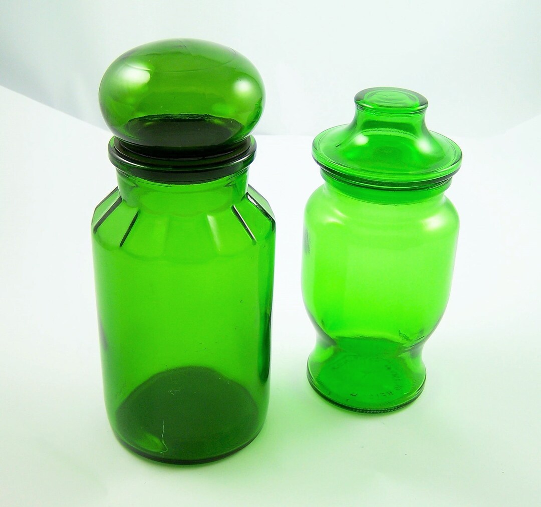 Pair of Green Glass Jars Lever and Maxwell Jars Airtight Lid Etsy