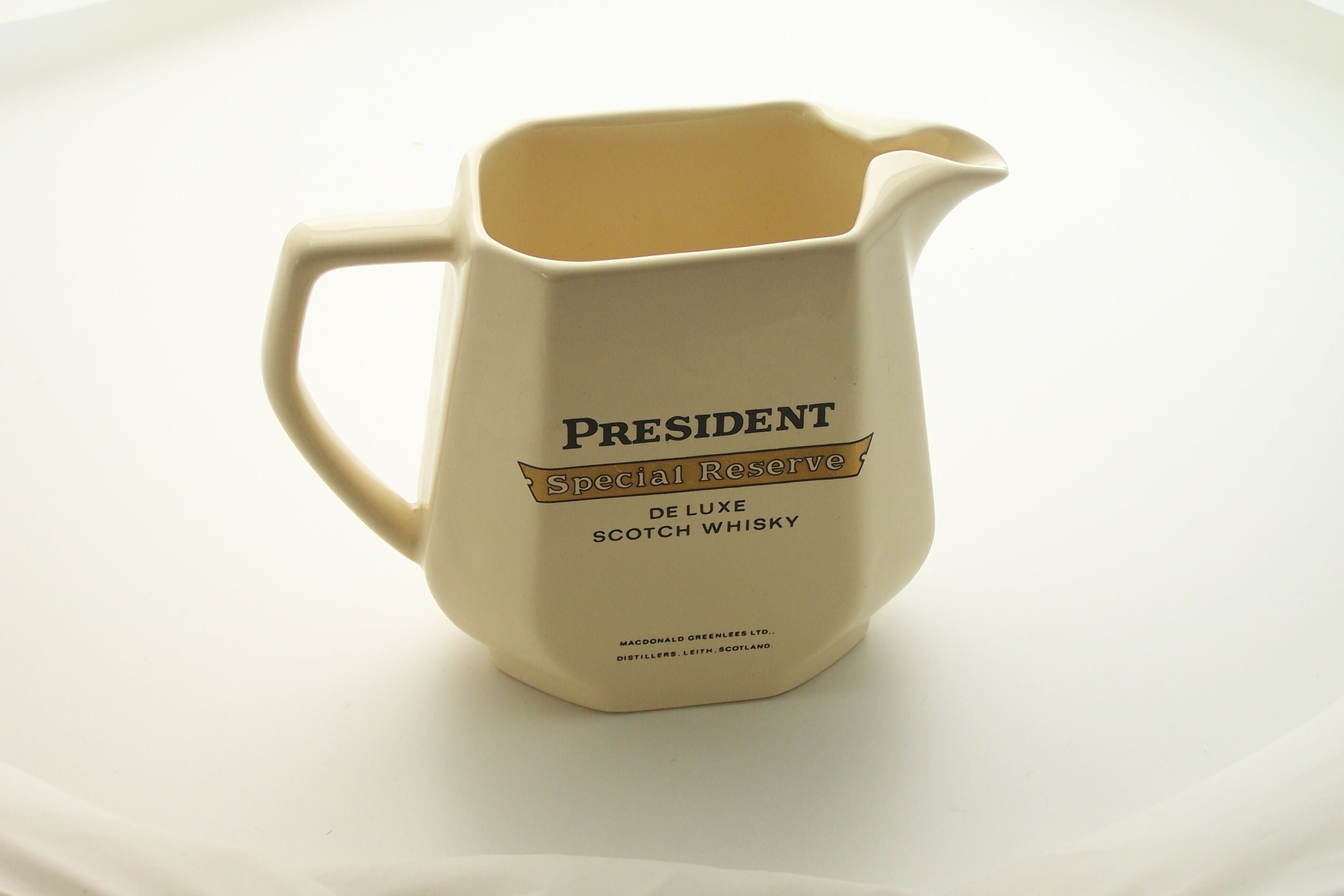 Pichet Whisky President Special Reserve Écossais Faïence Beige Vintage Made in Scotland