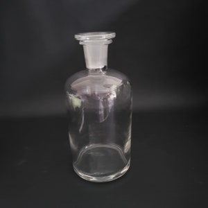 Glass apothecary jar pharmacy bottle with stopper laboratory glass bottle vintage  Made in France