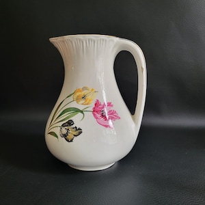 Digoin Sarreguemines jug decor Tulipes earthenware  jug bunch of tulips 1880/1940 vintage  Made in France