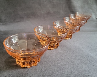 Set of 6 French cups pink glass ice cream cups pink cups sherbet bowls MCM  vintage Made in France