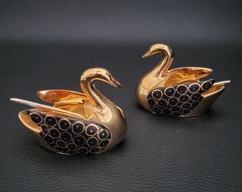 Lot De 2 Salerons En Verre Forme Cygne – Gallia, Avec Cuillères, Vintage