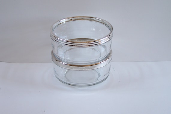 Pair of Glass Bowls Round-rimmed Silver-plated Bormioli Rocco Vintage Made  in Italy 