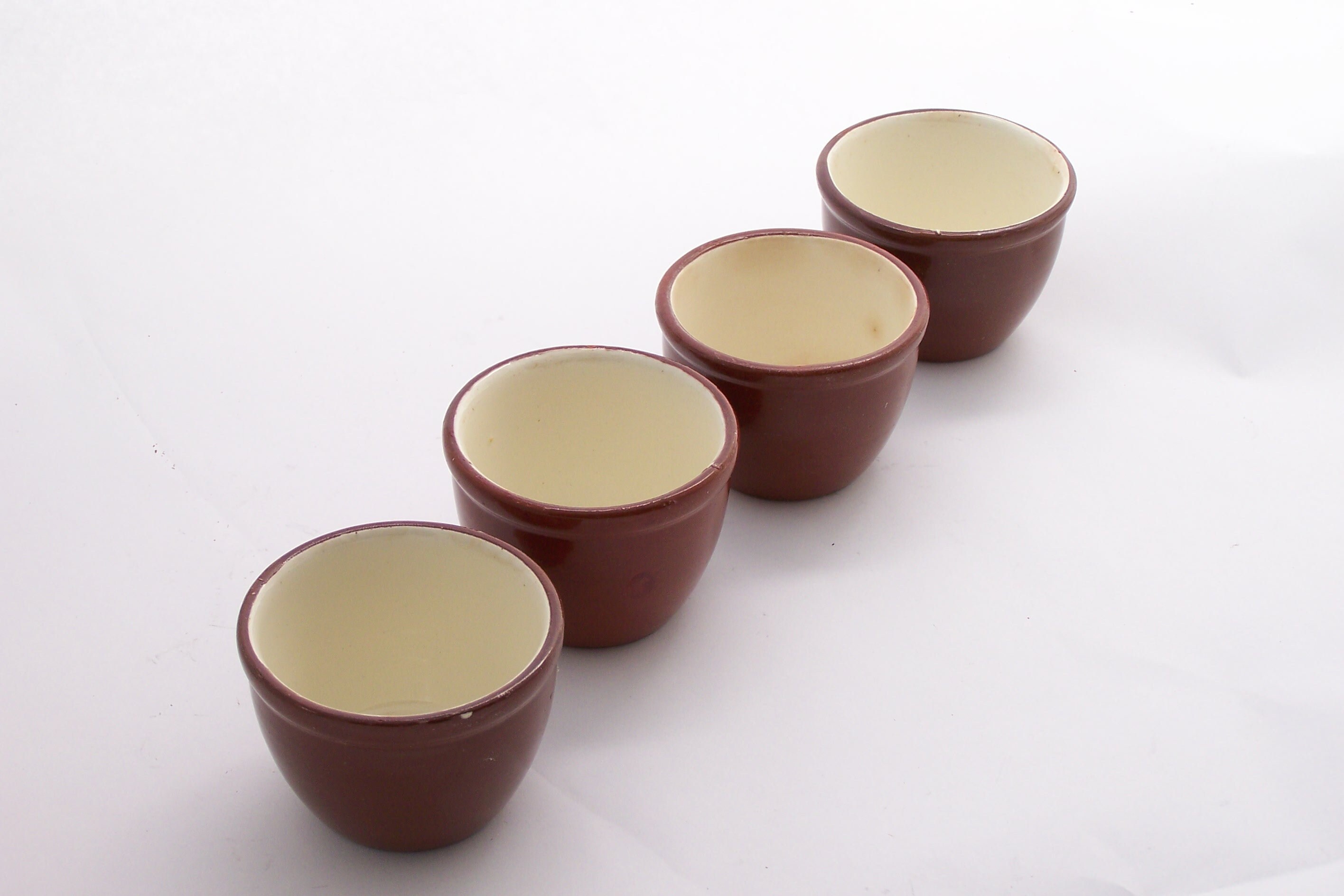 4 Petits Bols Sarreguemines Dv en Terre à Feu Carmélite Marron et Blanc Vintage Made in France