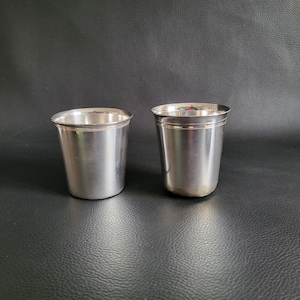 Pair of silver plated tumblers 2 different patterns Halphen hallmark vintage Made in France