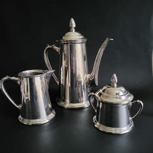 FW&J Coffee set pewter coffee pot creamer and sugar bowl vintage  Made in Germany