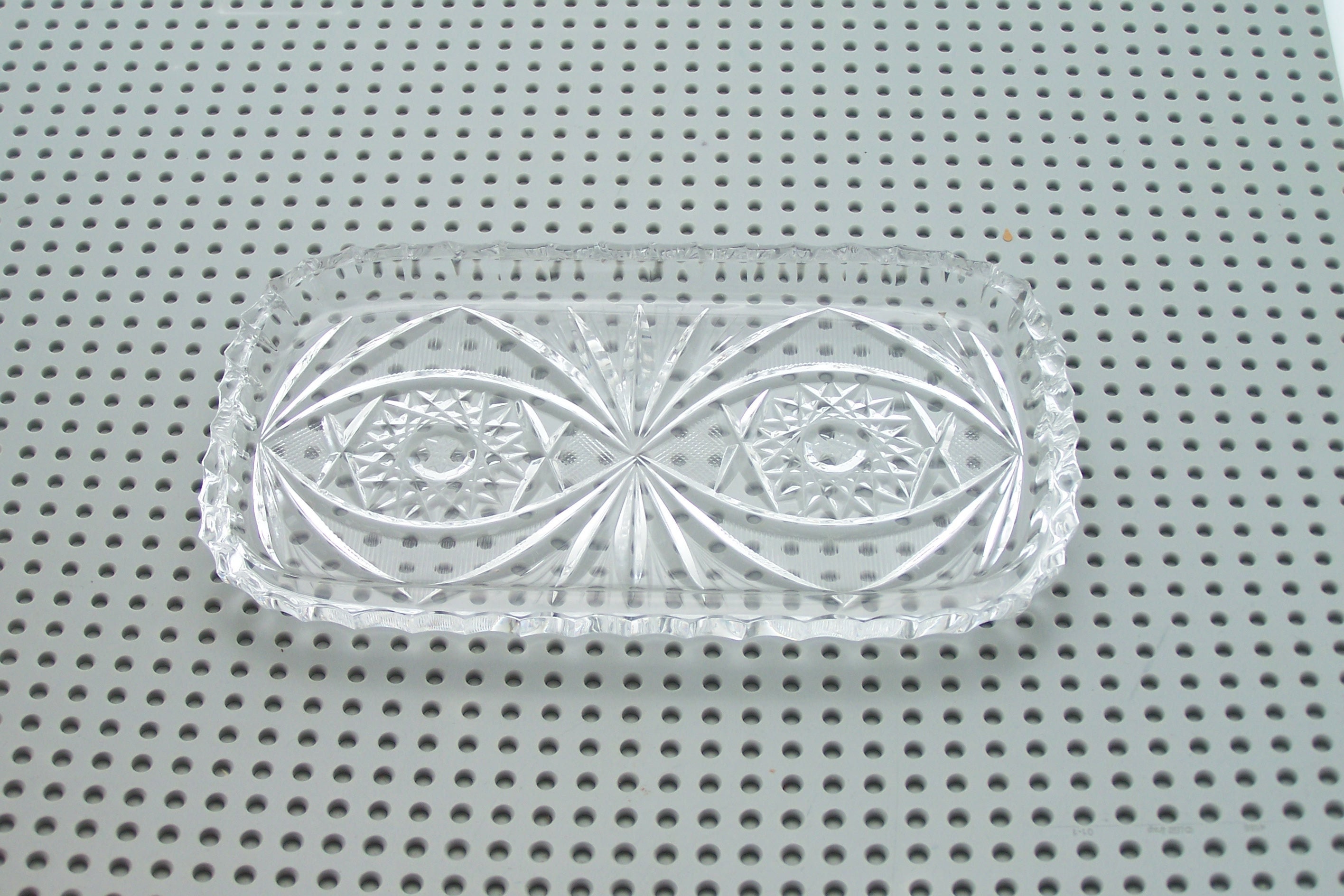 Petit Plateau en Cristal Rectangulaire Motif 2 Yeux Grands Ouverts Taillés Dans Le Vintage