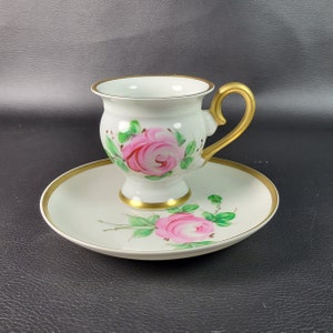 Limoges Coffee or tea cup and saucer hand painted pink rose pattern china from Limoges vintage  Made in France