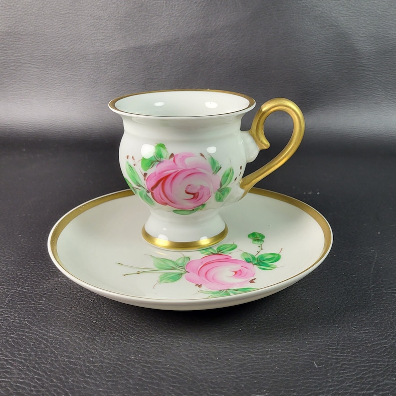 Limoges Coffee or Tea Cup and Saucer Hand Painted Pink Rose Pattern ...
