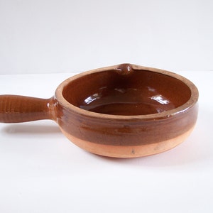 Glazed terra cotta saucepan brown glazed pottery  brown dish glazed casserole vintage  Made in France